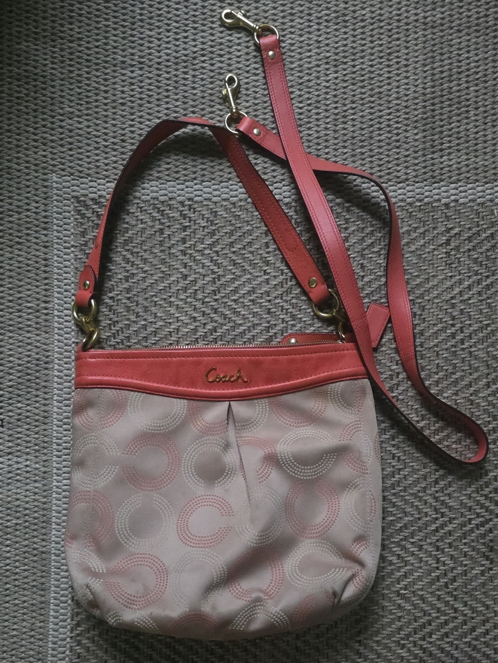 Coach Pink and Cream Signature Crossbody Bag